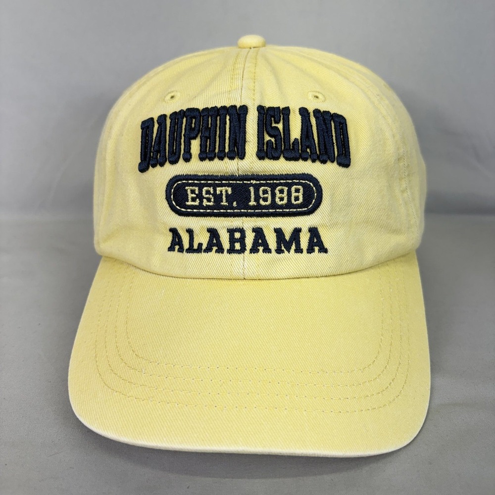 DK Caps Dauphin Island Alabama Hat Unisex OSFM Yellow Embroidered Souvenir